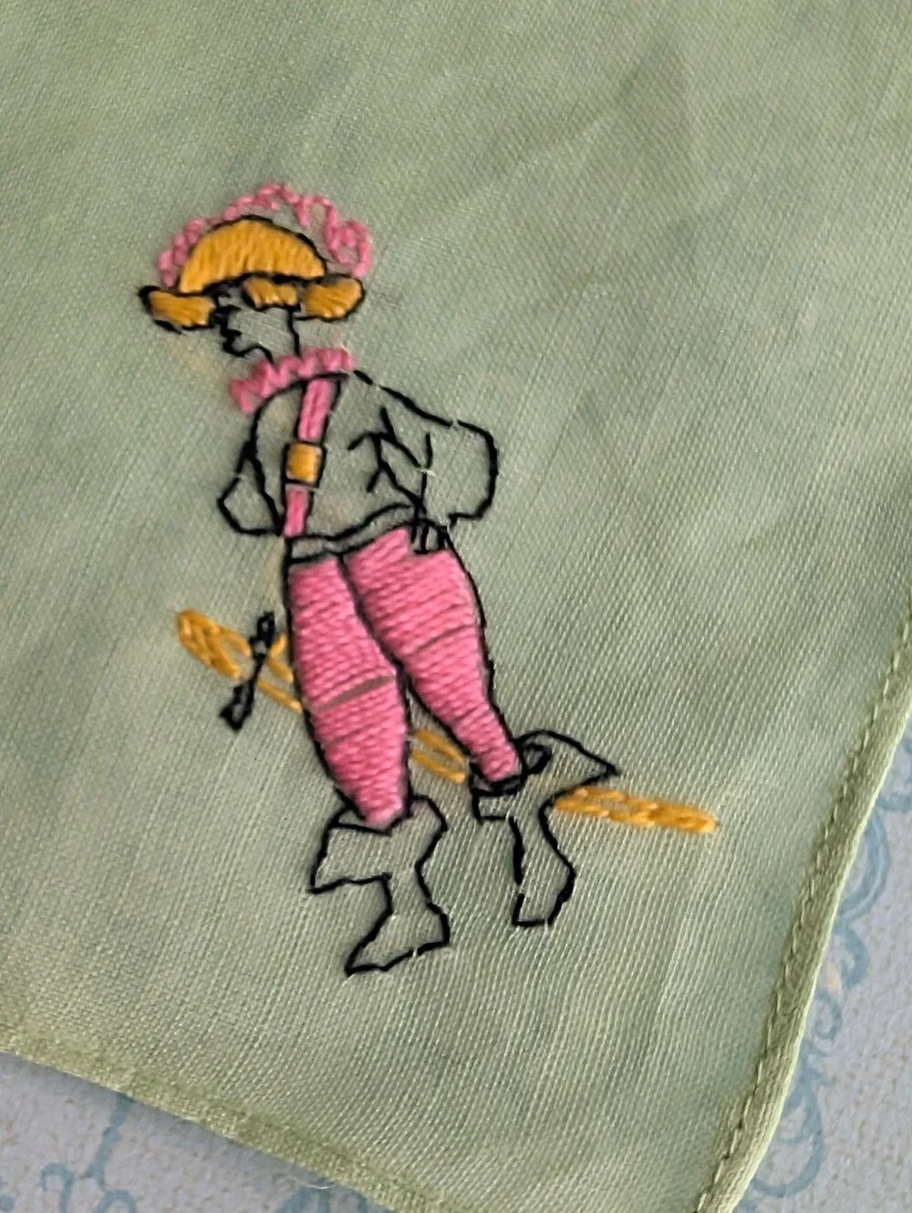 Vintage Kids Embroidered Pastel Handkerchiefs - Pink & Mint